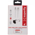 Superfly 3.4A Dual Type C Car Charger - White