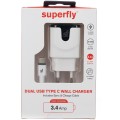 Superfly 3.4A Dual Type C Wall Charger - White