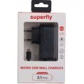 Superfly 2.1A Micro Fixed Wall Charger - Black