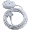 Switched 10m BTB Extension Cable/Cord/Lead Multiplug Light Duty - White