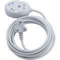 Switched 3m BTB Extension Cable/Cord/Lead Multiplug Heavy Duty - White