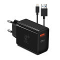 Toni Fast Charge Dual Port Wall Charger With Apple Lightning Cable - Black