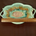 Ceramic Crown Devon bowl dish with handles - torquoise and beige