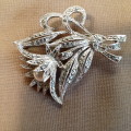 Vintage marcasite flower brooch with faux pearl