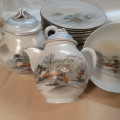 Oriental Japanese tea set - fine porcelain - hand decorated landscapes