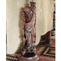 Huge Chinese Immortals Rosewood carved lamp  60cms tall - no shade