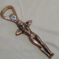 Nude lady bottle opener - coppered with Muizenberg enamel badge
