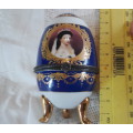 Porcelain Egg - Gold and Cobalt Blue with tiny rose painted inside