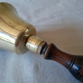 Brass School Bell - wooden handle.  Nice patina -15.5cms tall - original clapper