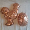 Vintage Copper jelly molds / baking - Rooster and pineapple - made in Portugal