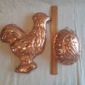 Vintage Copper jelly molds / baking - Rooster and pineapple - made in Portugal