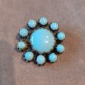 Torquoise blue milky glass vintage brooch 4 cms dia