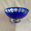 Venetian Murano cobalt glass bowl with raised enamel flowers