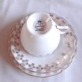 3 tea trios - Queen Anne part bone china tea set - white and gold