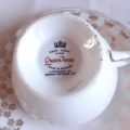 3 tea trios - Queen Anne part bone china tea set - white and gold