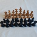 Wooden Chess set in dovetailed box - pale and dark wood - complete