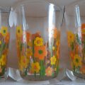 Glass tumblers Luminarc- Vintage - Bright orange flowers - kitchenalia