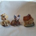 3 Wade whimsies ceramic miniatures - Bambi - house - tiger