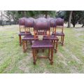 Set Of 6 French Embossed Walnut Leather Chairs