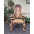 Late 19th Century Continental Carved Bleached / Natural Oak Arm Chair with Rattan