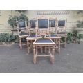 A 20th Century Set of Six of Carved Walnut Dining Chairs Upholstered in Leather and in a Contempo...