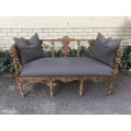 Venetian Walnut Carved Bench Circa 19th Century upholstered