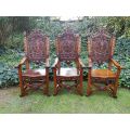 A Set of 3 Carved Continental Throne / King Chairs