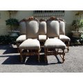 Set of 5 19th-Century Carved Oak Dining Chairs upholstered