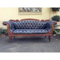 Victorian Carved Mahogany Settee  upholstered