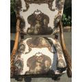 Continental Carved Oak Armchair  upholstered