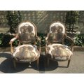 Pair French Louis Style Salon Giltwood Armchairs  upholstered
