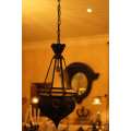 Moroccan Handmade Punched Chandelier With Glass Panels