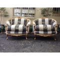 Pair Oversized French Bergere syle gilded armchairs hand gilded in  gold leaf upholstered with ha...