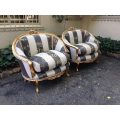 Pair Oversized French Bergere syle gilded armchairs hand gilded in  gold leaf upholstered with ha...