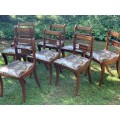 Set of 8 Regency Style Mahogany Dining Chairs with brass inlaid tablets