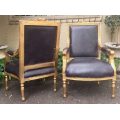 Pair of Gilded Armchairs  (Recently reupholstered Leather Upholstery)