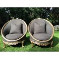 Pair French Gilded Empire Tub Arm Chairs \ Sofa Seat Armchairs (Available in dark and light grey)