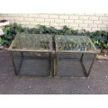 Pair of Cubed Glass Wrought Iron Tables