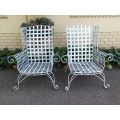 A Pair Of Custom-Made Heavy Wrought Iron Armchairs In a Painted Silver Antique Finish
