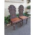 Pair Of "Gothic Revival" Carved Oak Hall Chairs