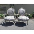 Pair of French Style Carved Armchairs, Light Natural Colour in (upholstered Imported Linen and Co...