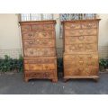 A NEAR PAIR of George III Burr walnut chest-on-chests