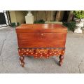 An Anglo Indian Burmese Teak Chest on Stand with Ebony Inlay. Circa 1880