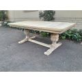 A 20th Century French Style Carved Oak Dining / Refectory Draw Leaf Table in a Contemporary Bleac...