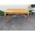 French Walnut Parquetry Extending Dining Table Parquetry Top, Slight Serpentine Outer Edge And Ca...