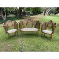 A Set Of Gilded Rattan Bergere Style Settee With Two Chairs (3 Piece) *Still To Be Reupholstered*