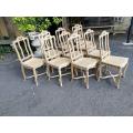 A Set Of Ten Antique French Provincial Carved Bleached / Natural Oak Dining Chairs With Rattan Se...