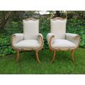 A Pair Of 1920s Bleached / Natural Carved Oak Armchairs upholstered