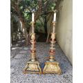 A Pair of Large Gilt-Wood Venetian Torchier Lamps
