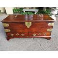 A Rare 18th Century Dutch Walnut Chest/Trunk With Heavy Brass Hardware And Mounts